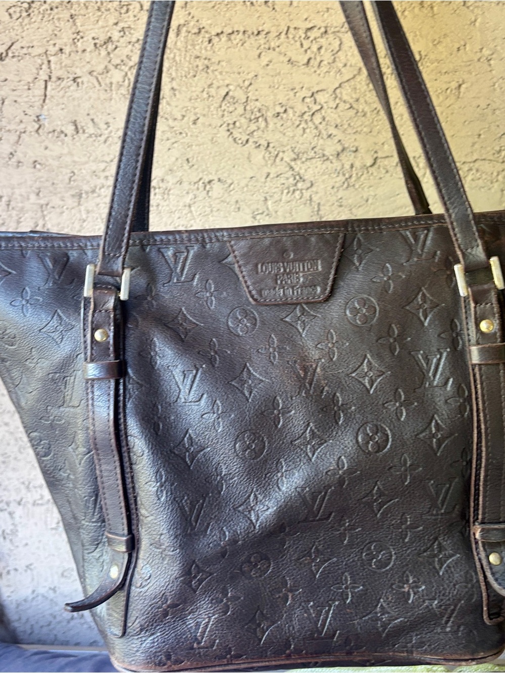 Brown Leather Designer Inspired Monogram Tote Bag